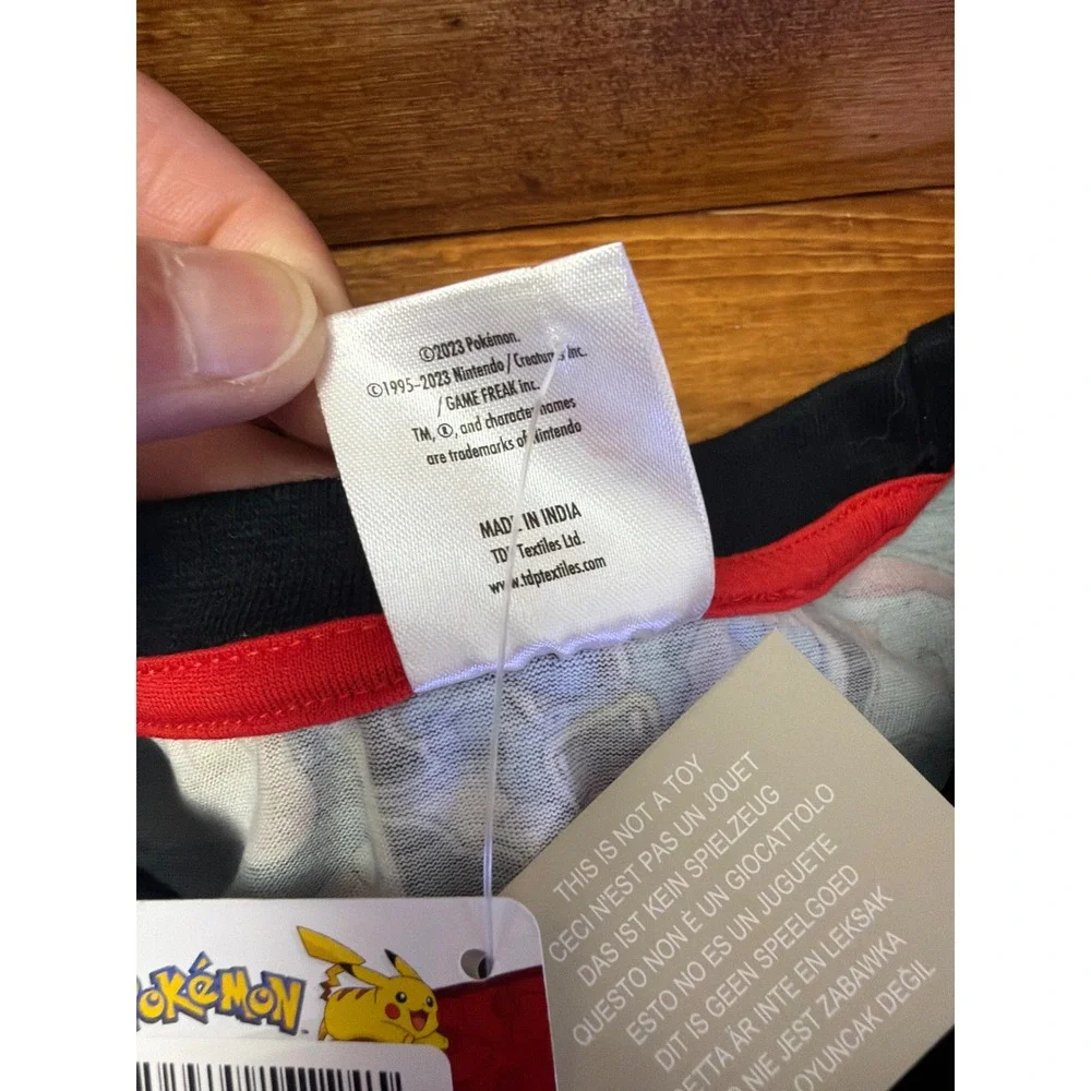 Pokemon Pajama Set Boys Size 9-10 Black All Over Print Pikachu Eevee AOP NEW